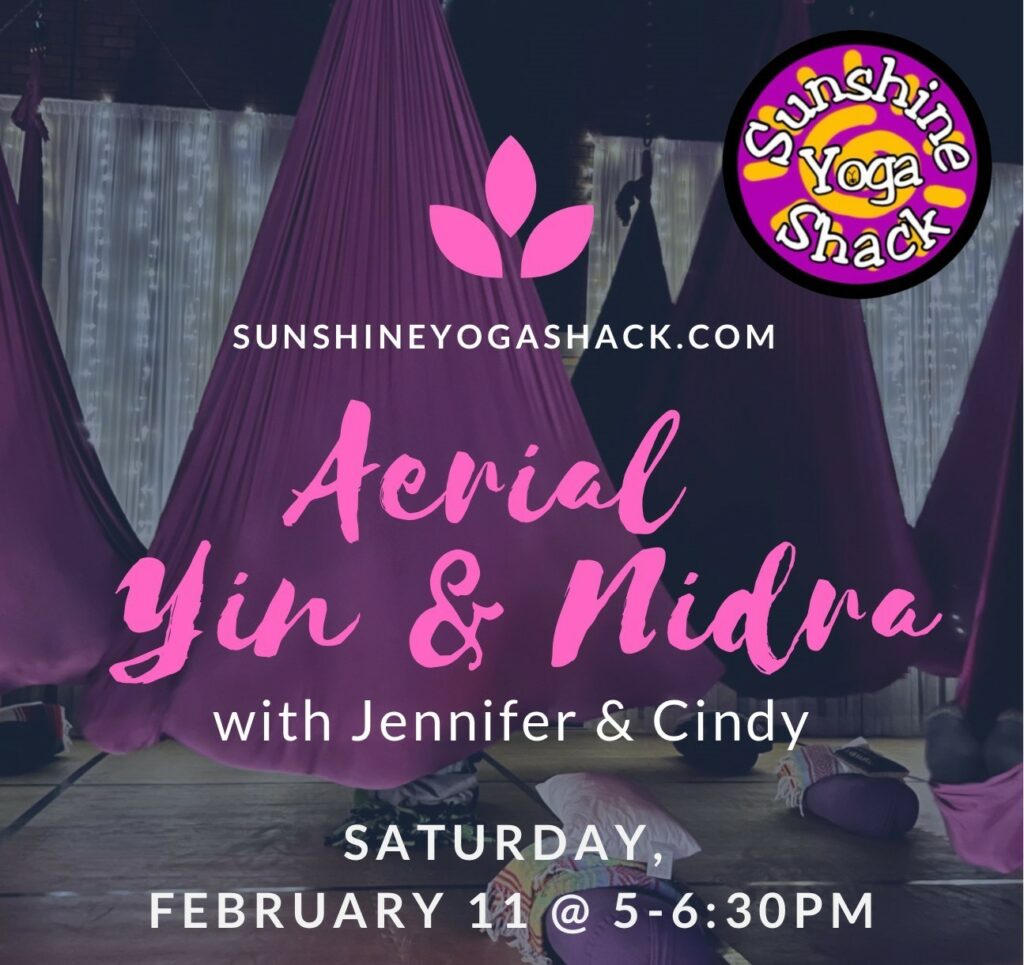 A flyer for an aerial yin and nidra workshop.