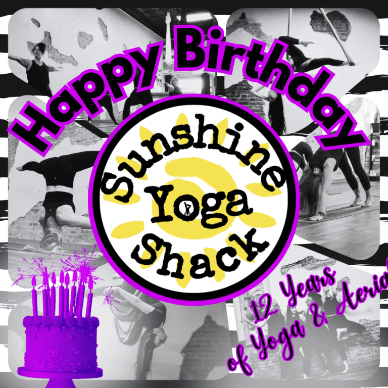 A birthday card with the words happy birthday sunshine yoga shack.