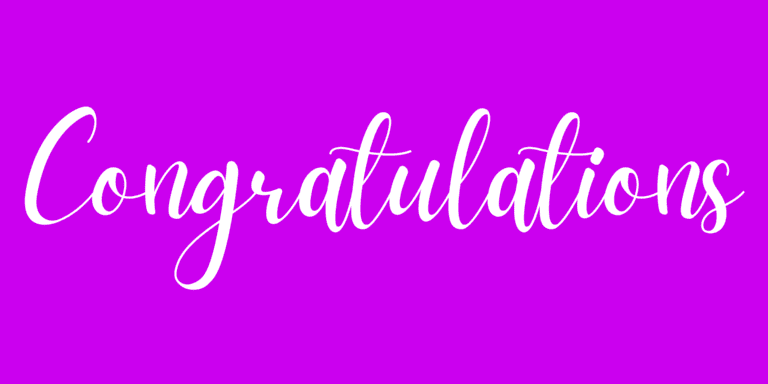 A purple background with congratulations written in white